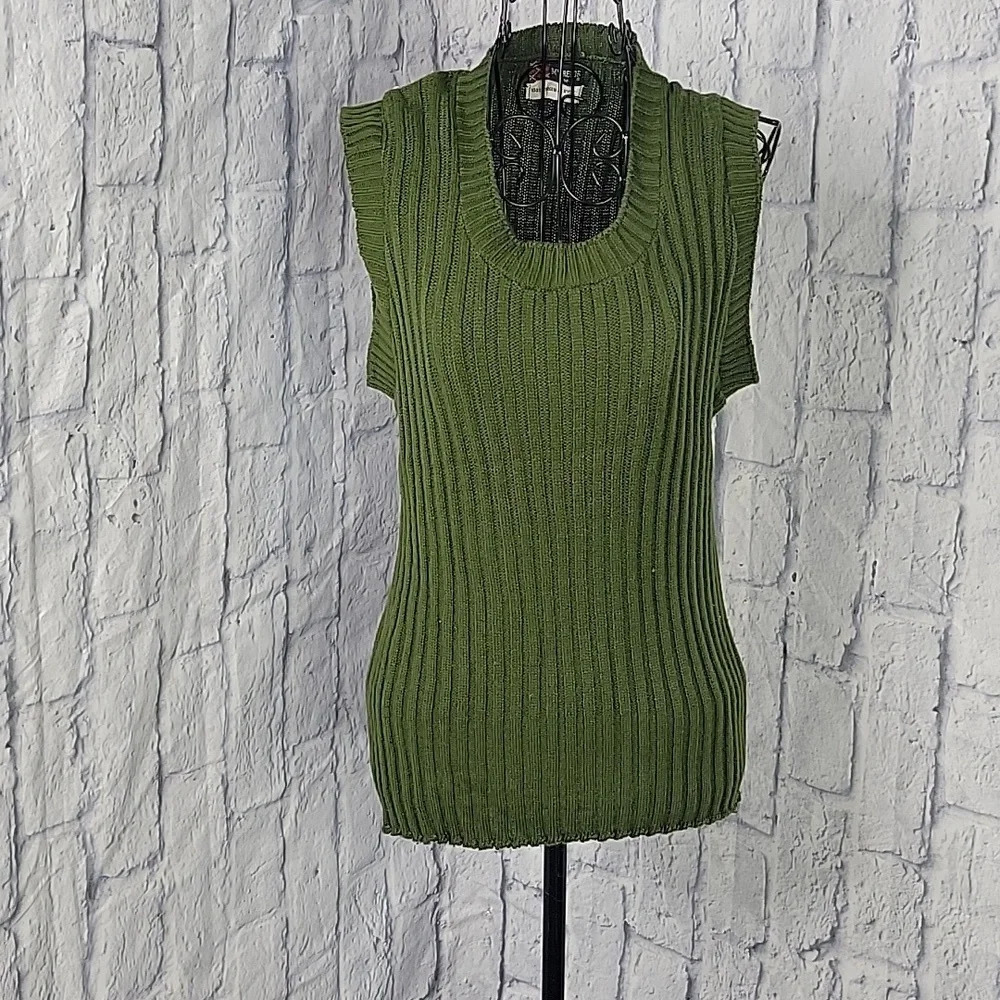 VINTAGE MCGREGOR 1970'S U‎ Neck Ribbed Green Sweater Vest Medium